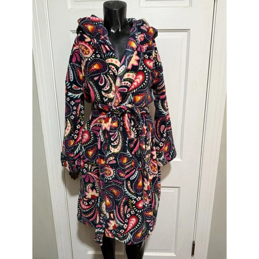 Vera Bradley Womens Multicolored Small Medium Long Sleeve Robe With Hood